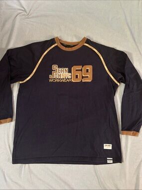 Sean John NYC Workwear Navy & Tan Long Sleeve Graphic Tee